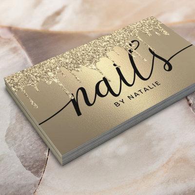 Nail Salon Modern Gold Glitter Drips Manicurist
