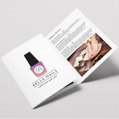 Nail Salon Monogram Purple Glitter Brochure