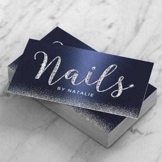 Nail Salon Navy Blue Luxury Diamond Typography