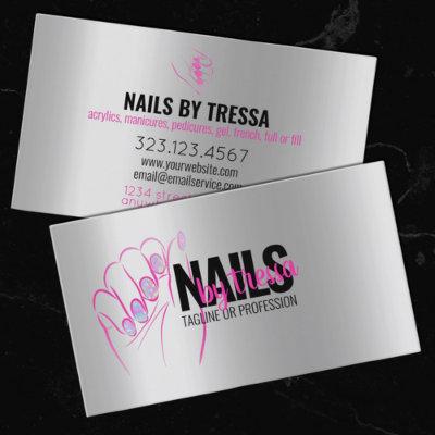 Nail Salon Platinum, Iridescent + Hot Pink Glitter