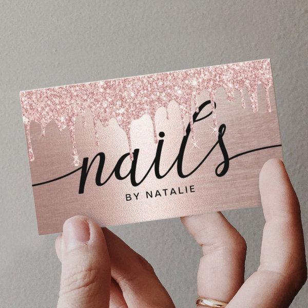 Nail Salon Rose Gold Glitter Drips Typography