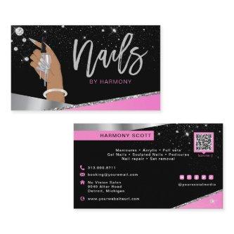 Nail Tech Artist Glam Pink Silver Diamond Salon