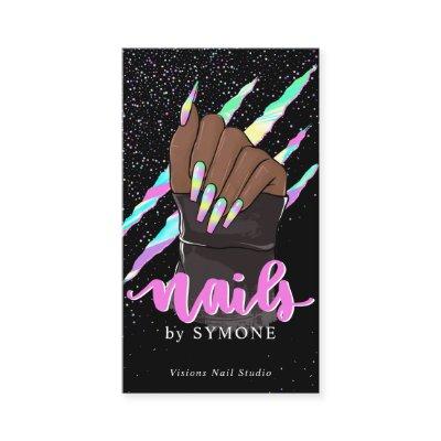 Nail Tech Holographic Claw Slash Nail Shop Logo