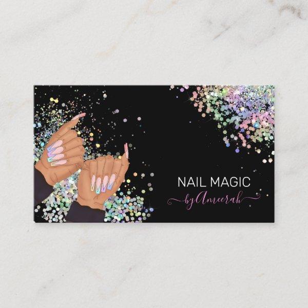 Nail Tech Nail Shop Holographic Glitter Hands Logo