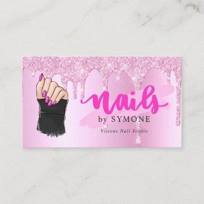 Nail Tech Salon Pink Diamond Dripping Glitter Busi