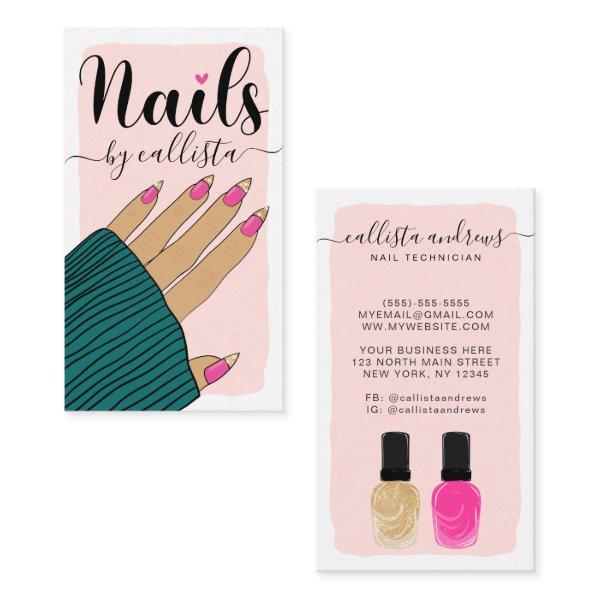 Nail Technician Girly Pink Gold Hand Illustration