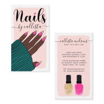 Nail Technician Girly Pink Gold Hand Illustration