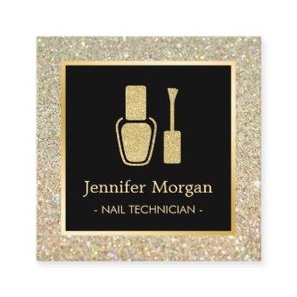 Nail Technician Gold Glitter Polish Bottle Square
