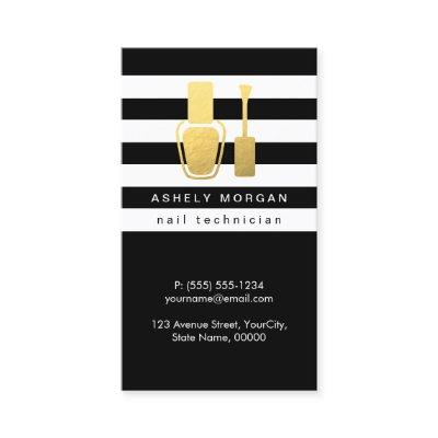 Nail Technician Gold Polish Bottle B&W Stripes