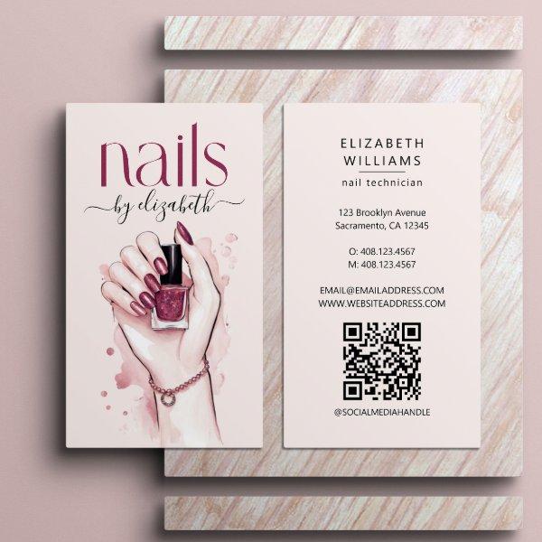 Nail Technician Watercolor QR Code
