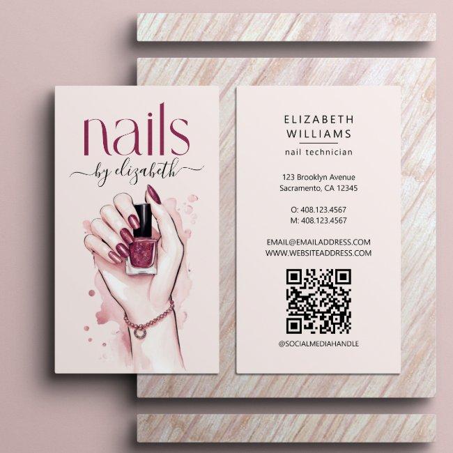 Nail Technician Watercolor QR Code
