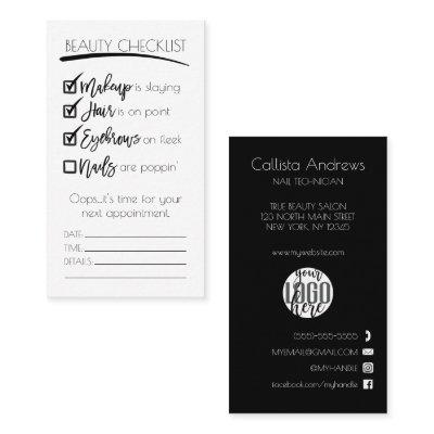 Nails Black White Beauty Checklist Business Logo Appointment Card