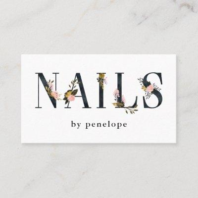 Nails | Gold Blush Black Floral Typography