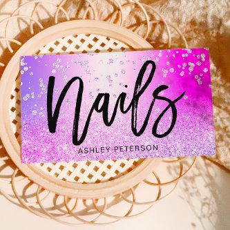 Nails pink chic glitter metallic sparkle confetti