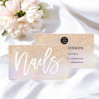 Nails script gold glitter chic holographic