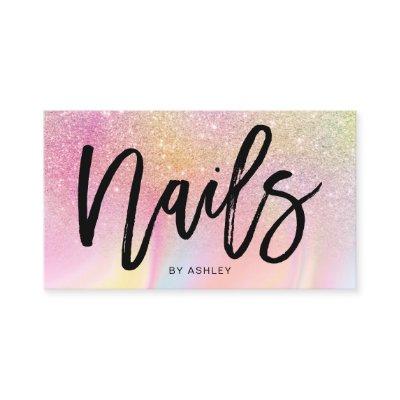 Nails script pink rainbow glitter chic marble
