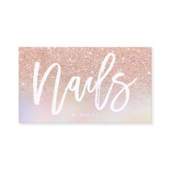 Nails script rose gold glitter chic holographic