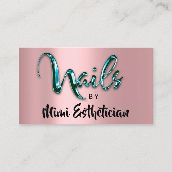 Nails Studio Artist Nails Logo Script Rose Teal