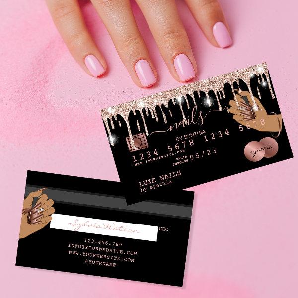 Nails Technician Credit Card Styled Rose Gold Drip