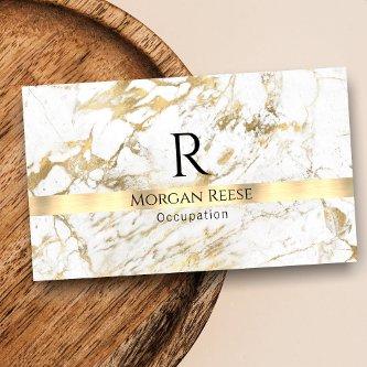 Name & Monogram, QR code, White & Gold Marble Vs 3