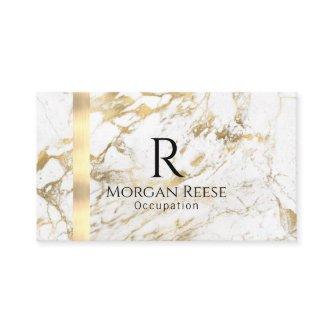 Name & Monogram, QR code, White & Gold Marble Vs 4