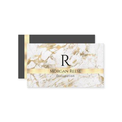 Name & Monogram, QR code, White & Gold Marble Vs 4