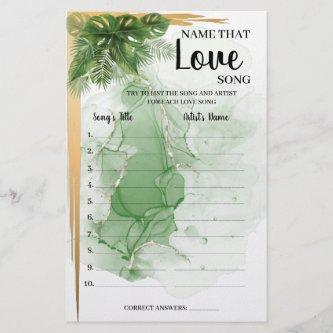 Name that Love Song Tropical Palm Shower Game Card Flyer
