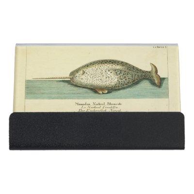 Narwhal Antique Whale Watercolor Painting Desk  Holder