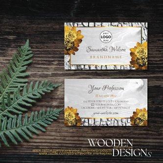 Natural Floral White Wood Grain Tree Bark and Logo