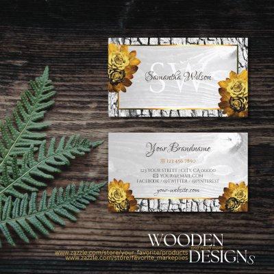 Natural Floral White Wood Grain Tree Bark Initials
