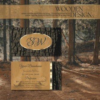 Natural Rustic Tree Bark Gold Border with Monogram