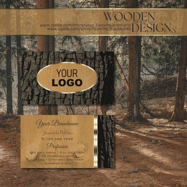 Natural Rustic Tree Bark Grain Gold Border Logo