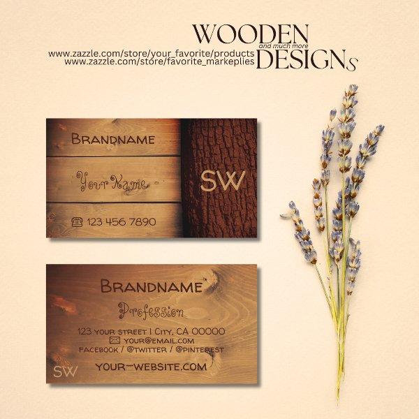 Natural Rustic Wooden Boards Tree Bark Monogram