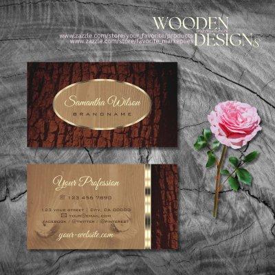 Natural Tree Bark Wood Grain with Oval Gold Border