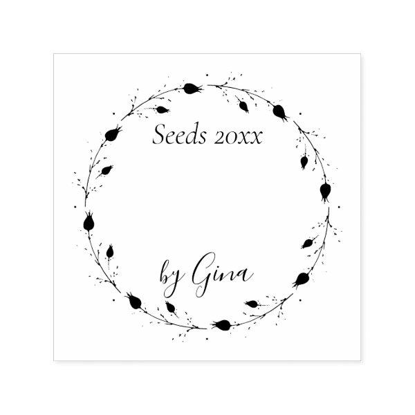 Naturalistic Drawn Wreath . NIGELLA Seeds 2 Lines. Self-inking Stamp