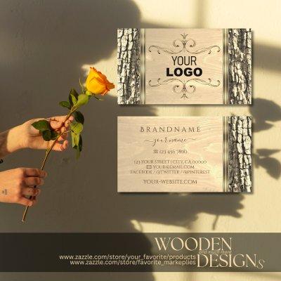 Nature Tree Bark Wood Grain Ornate Border and Logo