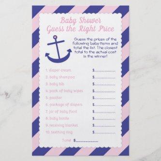 Nautical Anchor Baby Shower price Game pink & navy Flyer
