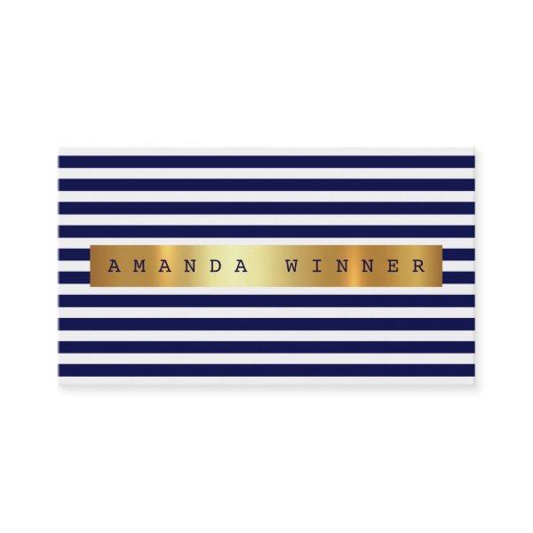 Nautical Blue Marine White Stripes Vip Golden Foil