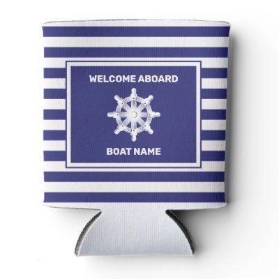 Nautical Boat Name Navy Blue Striped Cooler