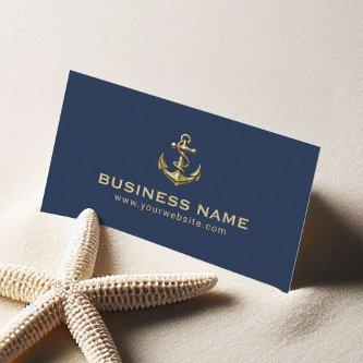 Nautical Gold Boat Anchor Plain Navy Blue