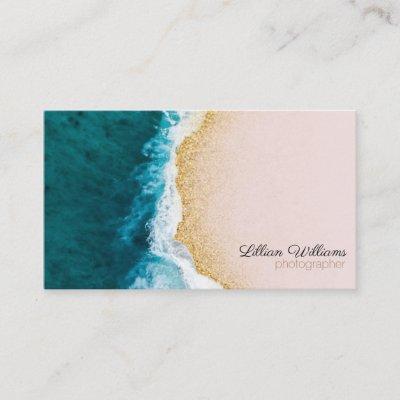 Nautical Ocean Teal Waves Gold Glitter Ombre Blush