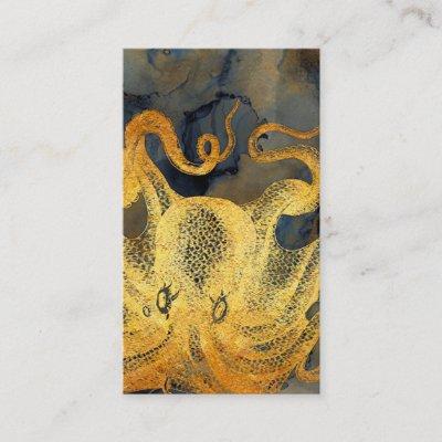 Nautical Vintage Gold Octopus Black Ink Watercolor