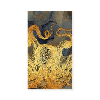 Nautical Vintage Gold Octopus Black Ink Watercolor