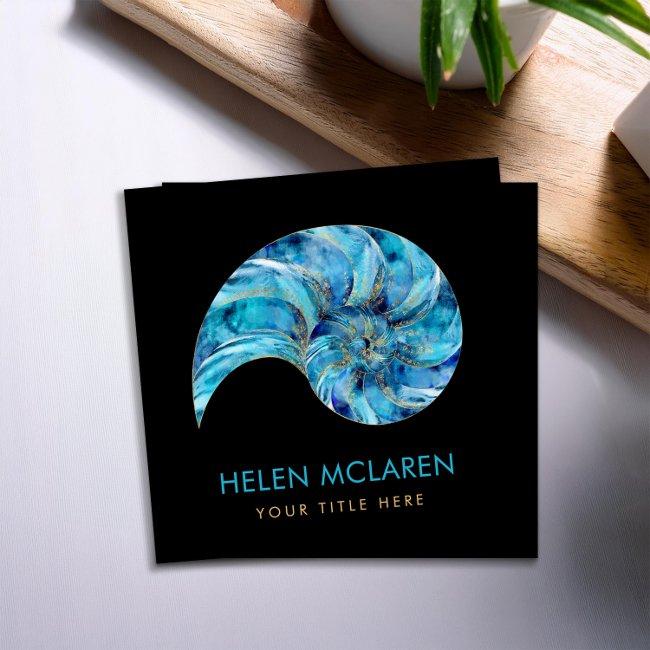 Nautilus Shell Blue watercolor Square
