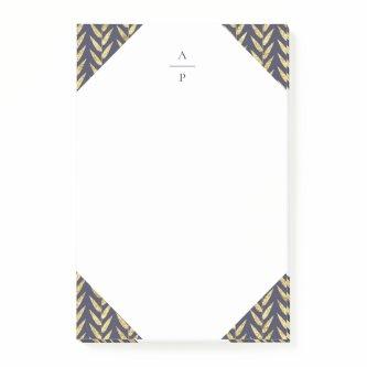 Navy and Gold Leaf Monogrammed Post-it Notes