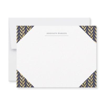 Navy and Gold Leaf Monogrammed Stationery Note Card