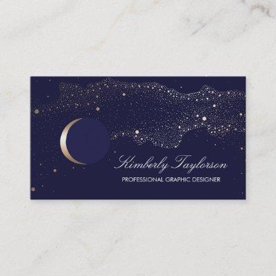 Navy and Gold Night Stars Crescent Moon Modern
