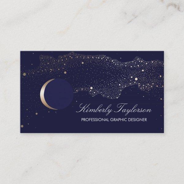 Navy and Gold Night Stars Crescent Moon Modern