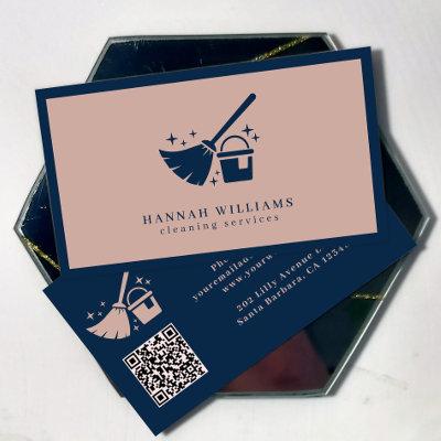 Navy And Rose Pink Cleaning Services QR code