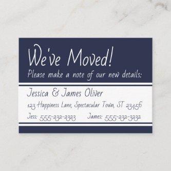 Navy and White Bold We've Moved Handout Cards